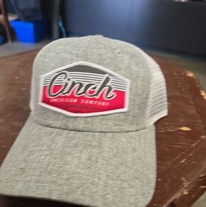 Cinch Gray and White Cap with Red Logo